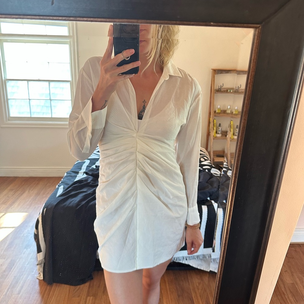 Zara White Ruched Dress